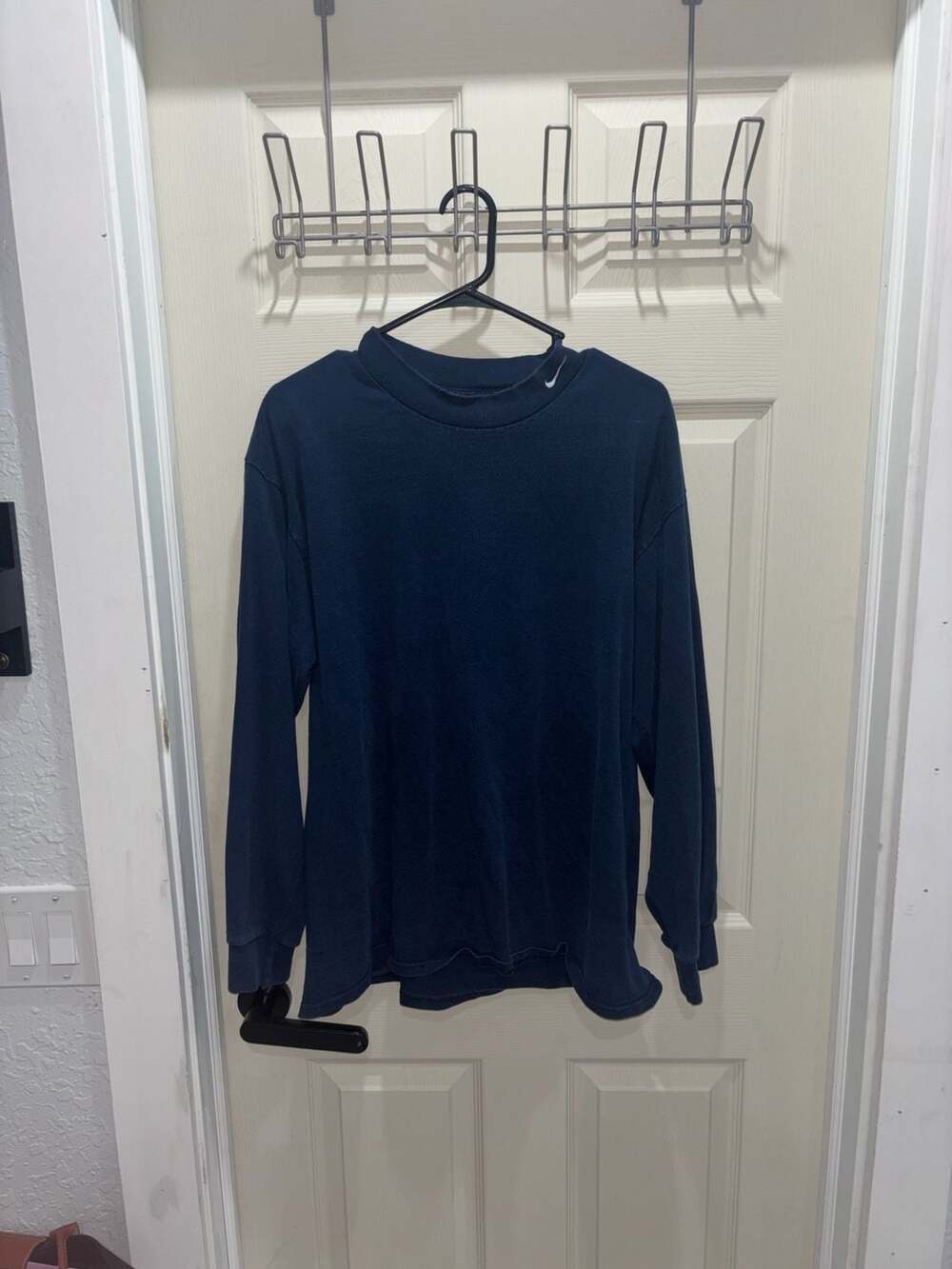 Vintage 90s Nike Mock Neck Long Sleeve T-Shirt Navy Blue Made in USA